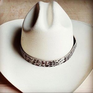 Cream & Bronze Gator Embossed Hat Band